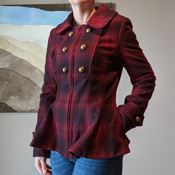 ANTHROPOLOGIE elevenses wanigan plaid peplum coat S 6 - Picture 9 of 16
